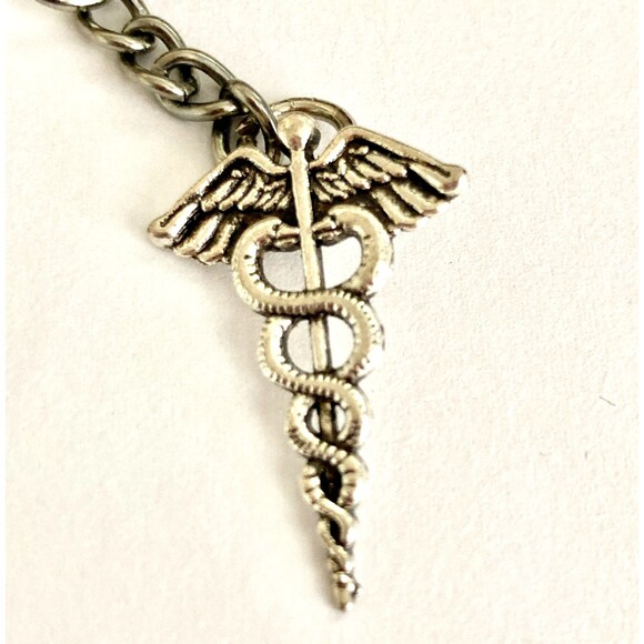 Silver Caduceus Keychain Keyring Medical Nursing Gift MD RN LPN DO ARNP - Picture 4 of 8